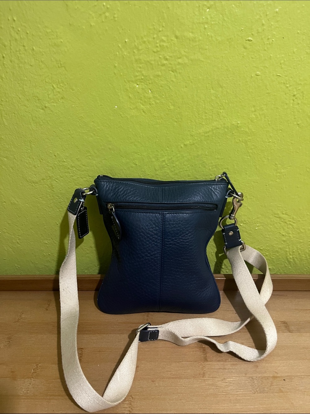Coach Navy Leather Crossbody with Neutral Canvas Strap - Picture 2 of 4